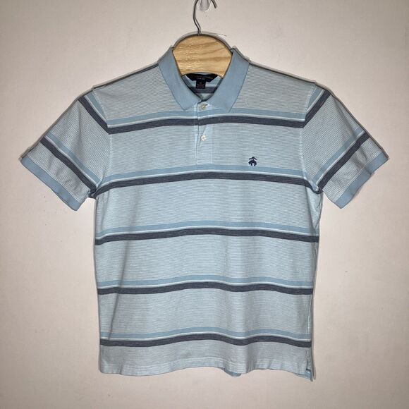 Brooks Brothers Mens Slim Fit Short Sleeve Linen Blend Polo Blue Striped Size XL - Picture 2 of 6
